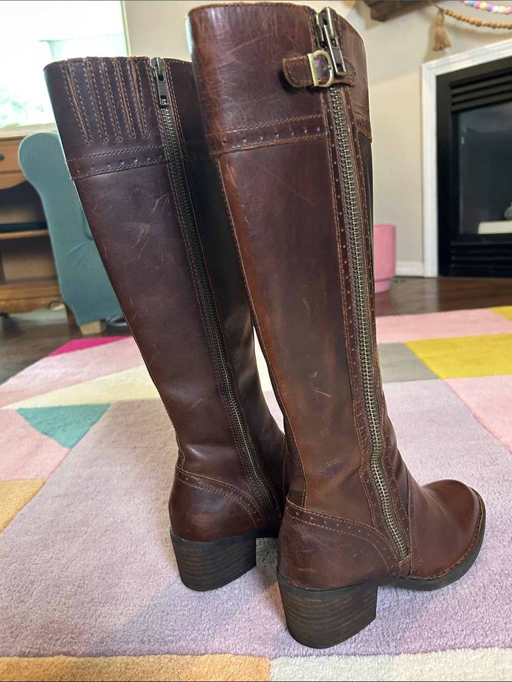Born Poly Classic Brown Leather Knee-High Women's Riding Boots Double Zip Size 6 - Picture 7 of 17